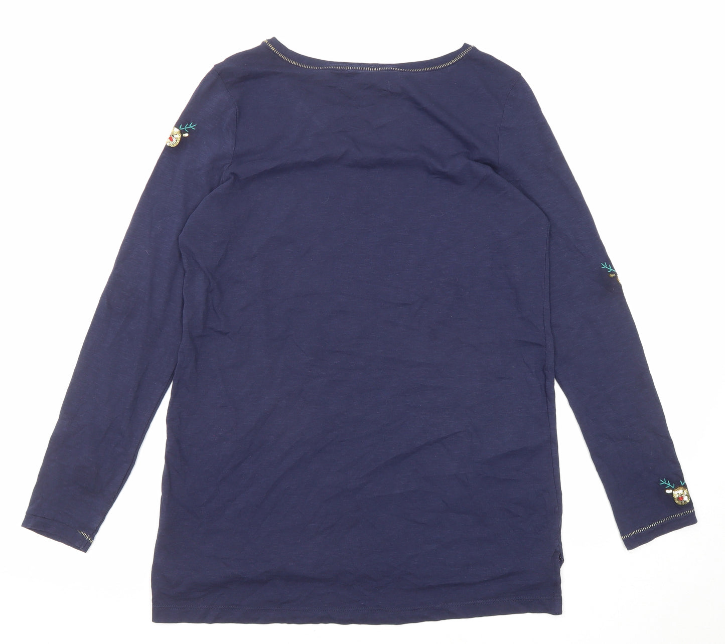 NEXT Womens Blue Cotton Basic T-Shirt Size 12 Round Neck - Reindeer Christmas