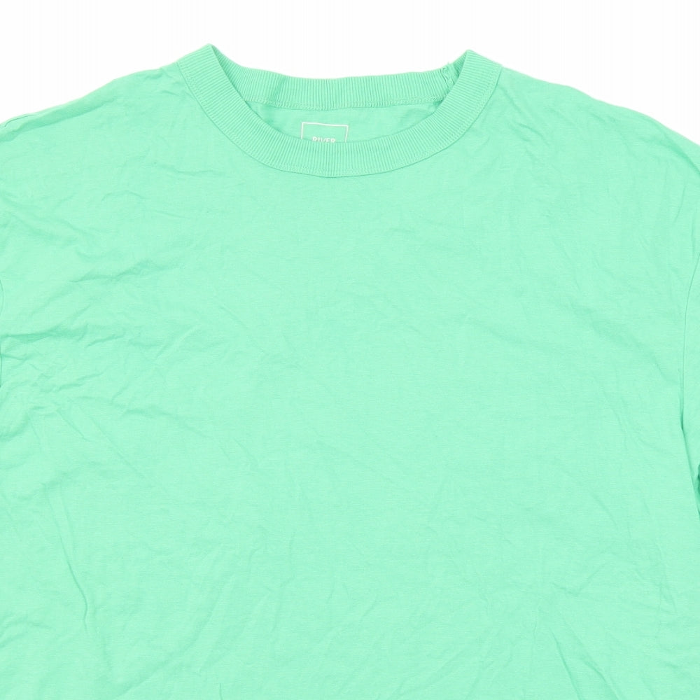 River Island Mens Green Cotton T-Shirt Size L Round Neck