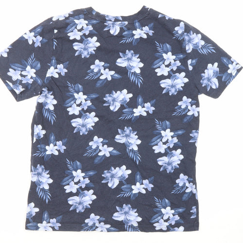 abercrombie kids Boys Blue Floral Cotton Basic T-Shirt Size 11-12 Years Round Neck Pullover