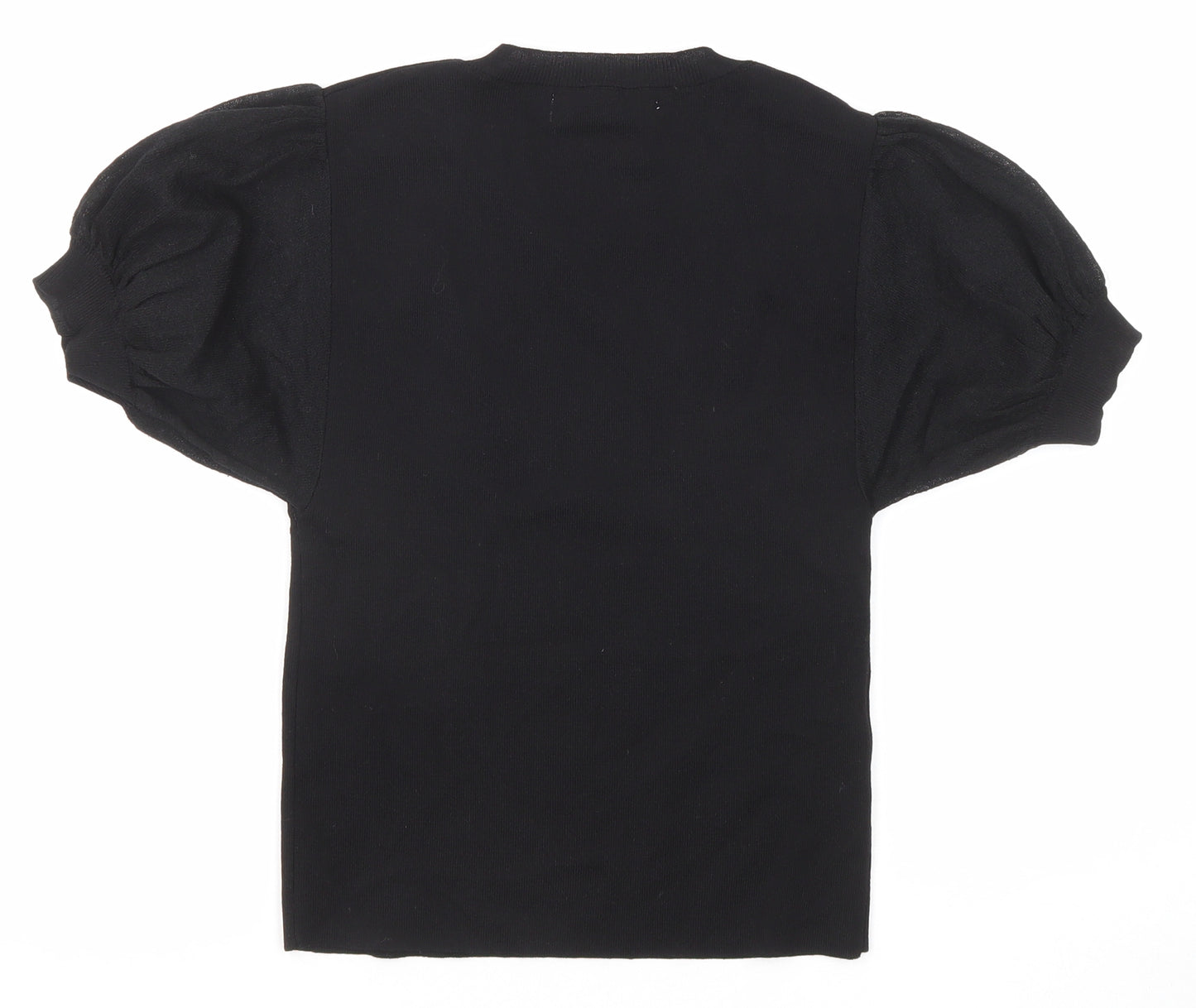 Mango Womens Black Cotton Basic T-Shirt Size S Crew Neck - Puff Sleeve