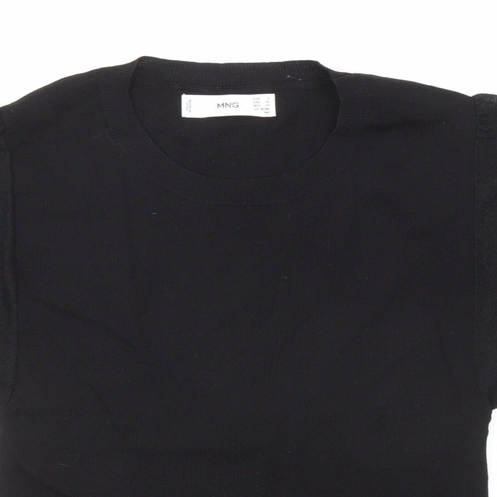 Mango Womens Black Cotton Basic T-Shirt Size S Crew Neck - Puff Sleeve