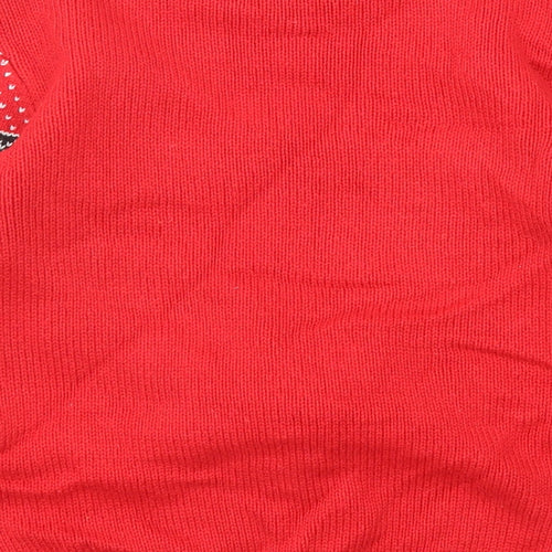 NEXT Boys Red Crew Neck Geometric Acrylic Pullover Jumper Size 6 Years Pullover - Christmas Reindeer