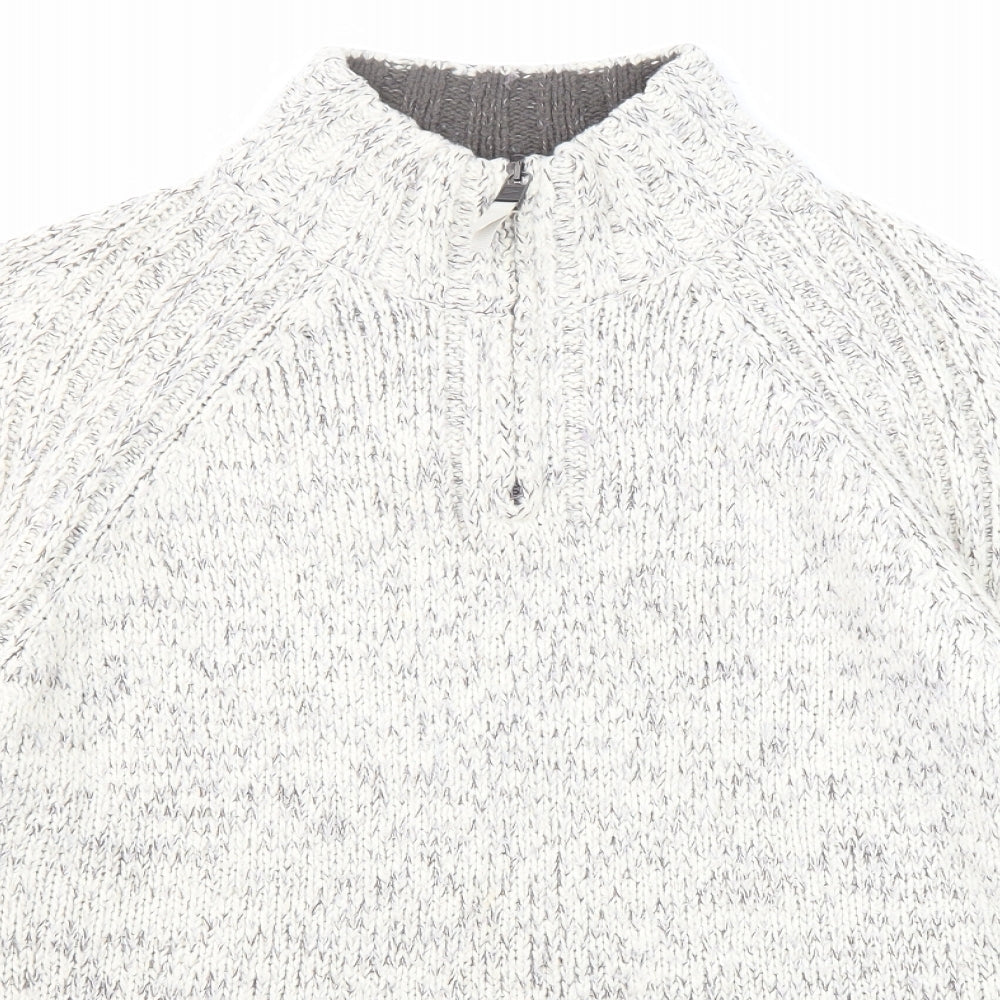 Marks and Spencer Mens Ivory High Neck Acrylic Henley Jumper Size M Long Sleeve