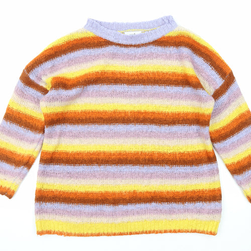 Topshop Womens Multicoloured Boat Neck Striped Acrylic Pullover Jumper Size S