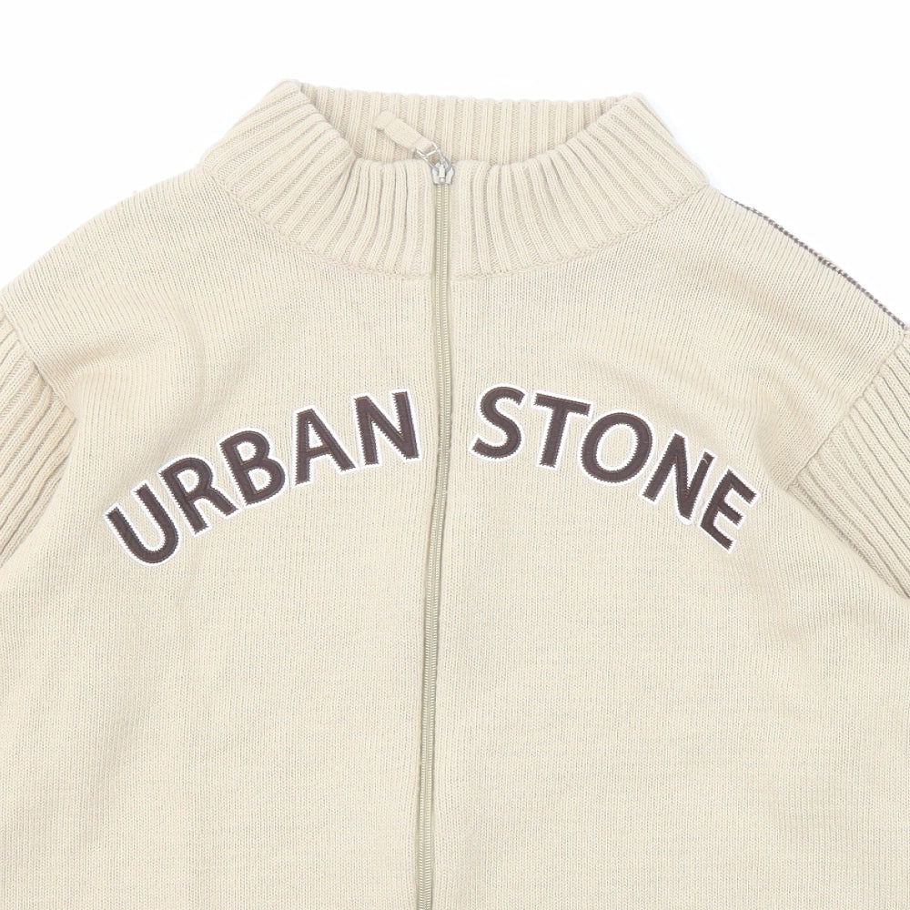 Urban Stone Mens Beige Mock Neck Acrylic Full Zip Jumper Size L Long Sleeve