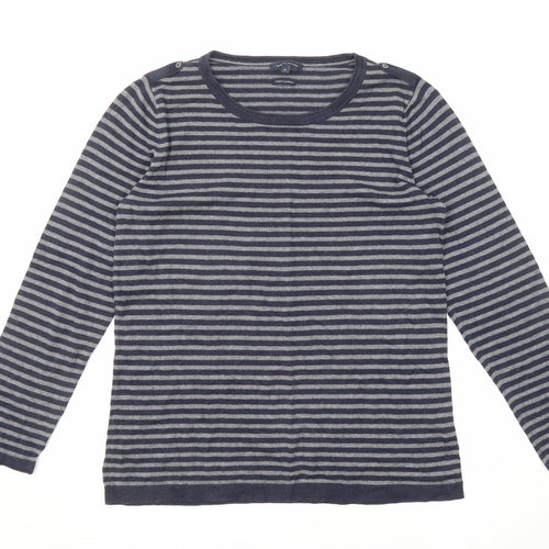 Tommy Hilfiger Womens Blue Round Neck Striped Cotton Pullover Jumper Size XL