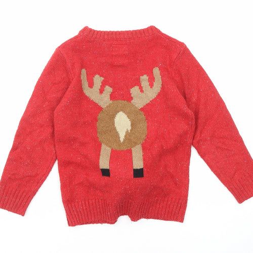 NEXT Boys Red Crew Neck Acrylic Pullover Jumper Size 5 Years Pullover - Christmas Reindeer