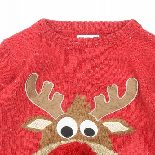 NEXT Boys Red Crew Neck Acrylic Pullover Jumper Size 5 Years Pullover - Christmas Reindeer