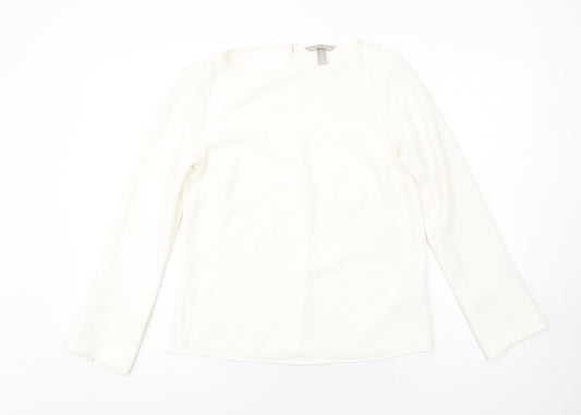 H&M Womens Ivory Polyester Basic Blouse Size 8 Round Neck