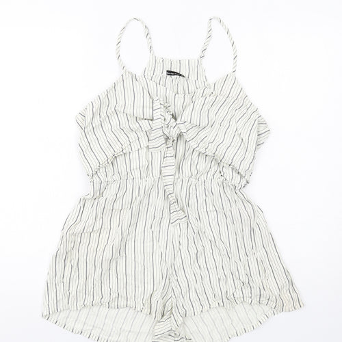 Stradivarius Womens White Striped Modal Playsuit One-Piece Size M Pullover