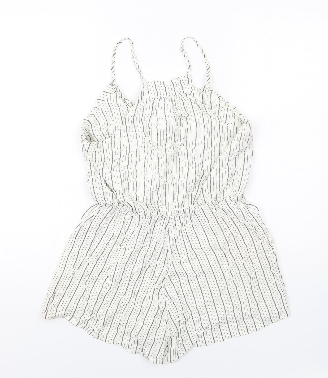Stradivarius Womens White Striped Modal Playsuit One-Piece Size M Pullover
