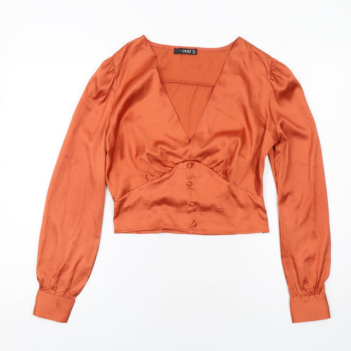 Quiz Womens Orange Polyester Basic Blouse Size 8 V-Neck