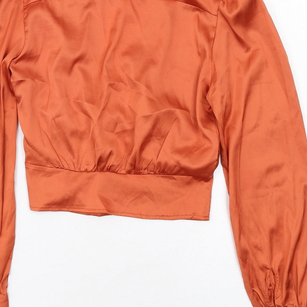 Quiz Womens Orange Polyester Basic Blouse Size 8 V-Neck