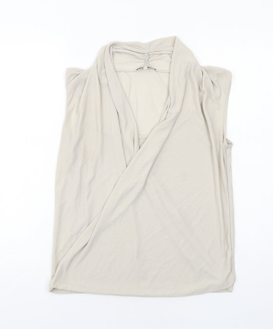 River Island Womens Beige Polyester Basic Blouse Size 12 V-Neck