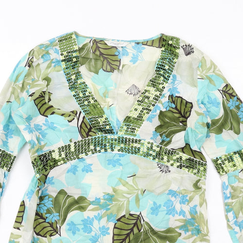 New Look Womens Multicoloured Geometric Cotton Kaftan Size 10 V-Neck Pullover