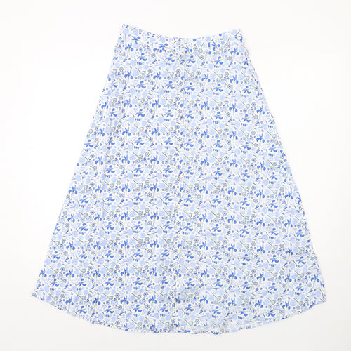 Marks and Spencer Womens Blue Floral Cotton A-Line Skirt Size 8 Button