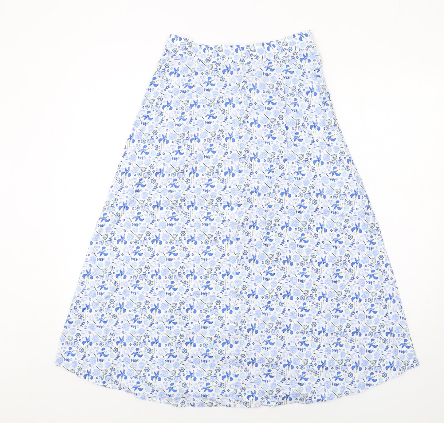 Marks and Spencer Womens Blue Floral Cotton A-Line Skirt Size 8 Button