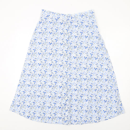 Marks and Spencer Womens Blue Floral Cotton A-Line Skirt Size 12 Button