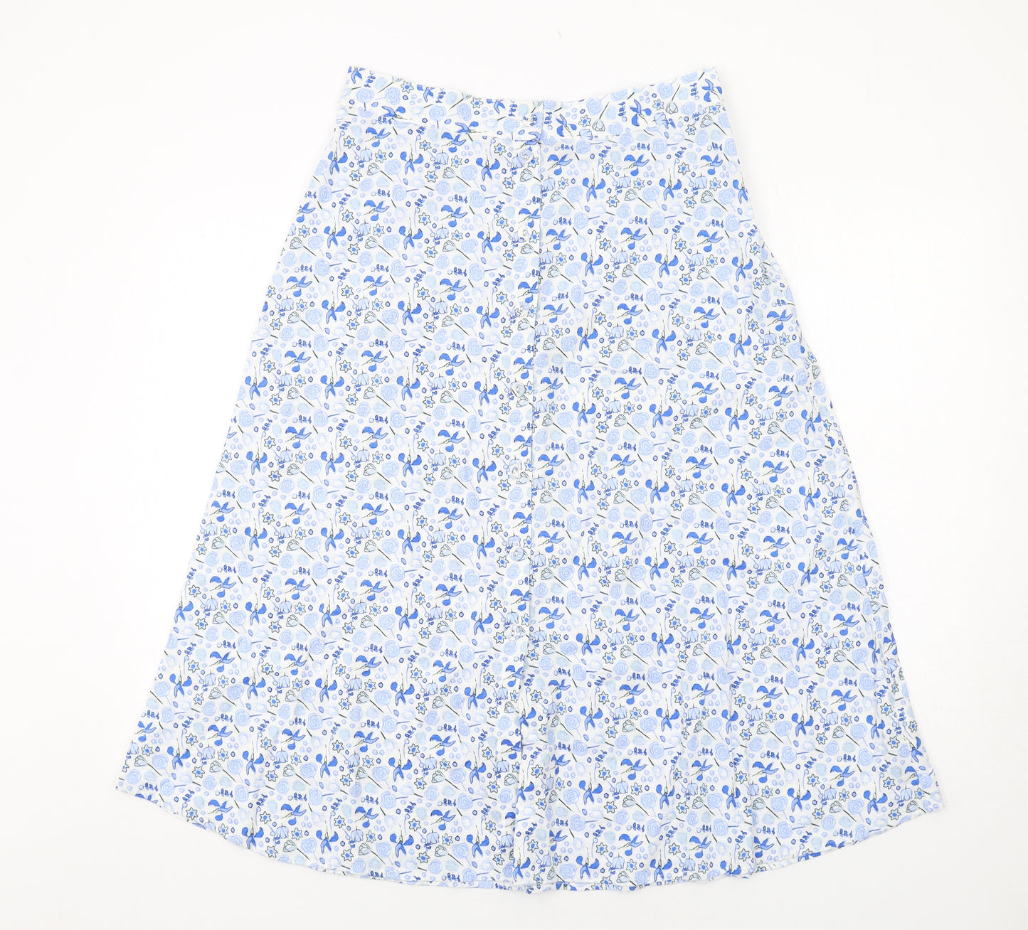 Marks and Spencer Womens Blue Floral Cotton A-Line Skirt Size 12 Button