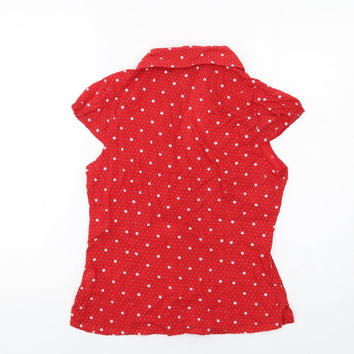 Pimkie Womens Red Polka Dot Cotton Basic Button-Up Size 14 Collared
