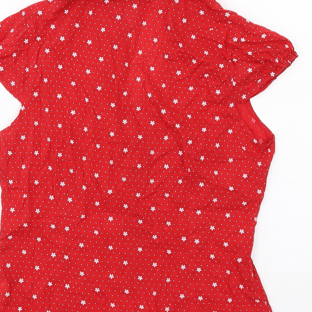 Pimkie Womens Red Polka Dot Cotton Basic Button-Up Size 14 Collared