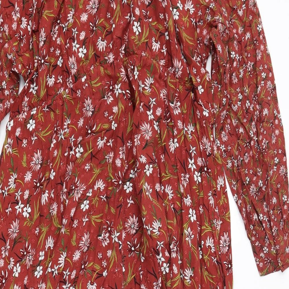 Marks and Spencer Womens Brown Floral Viscose A-Line Size 18 Round Neck Pullover