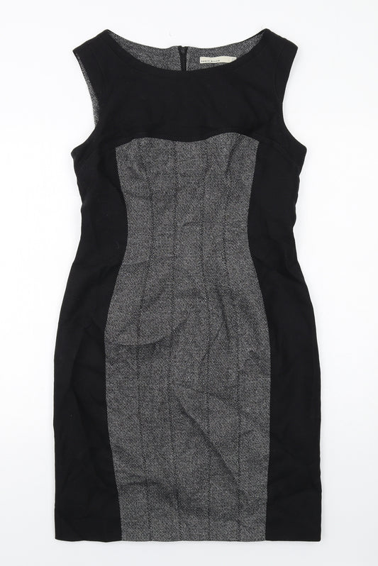 Karen Millen Womens Black Colourblock Wool Shift Size 14 Boat Neck Zip