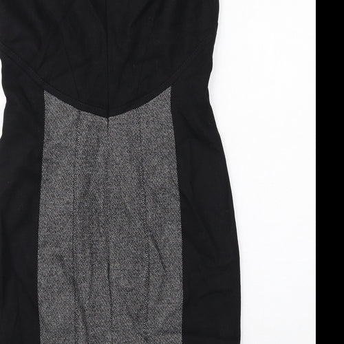 Karen Millen Womens Black Colourblock Wool Shift Size 14 Boat Neck Zip