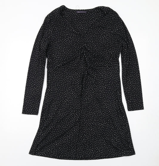 Marks and Spencer Womens Black Geometric Polyester A-Line Size 16 V-Neck Pullover
