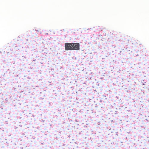 Marks and Spencer Womens Multicoloured Floral Cotton Basic Blouse Size 10 V-Neck