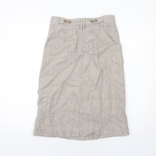 Part Two Womens Beige Linen A-Line Skirt Size 8 Button