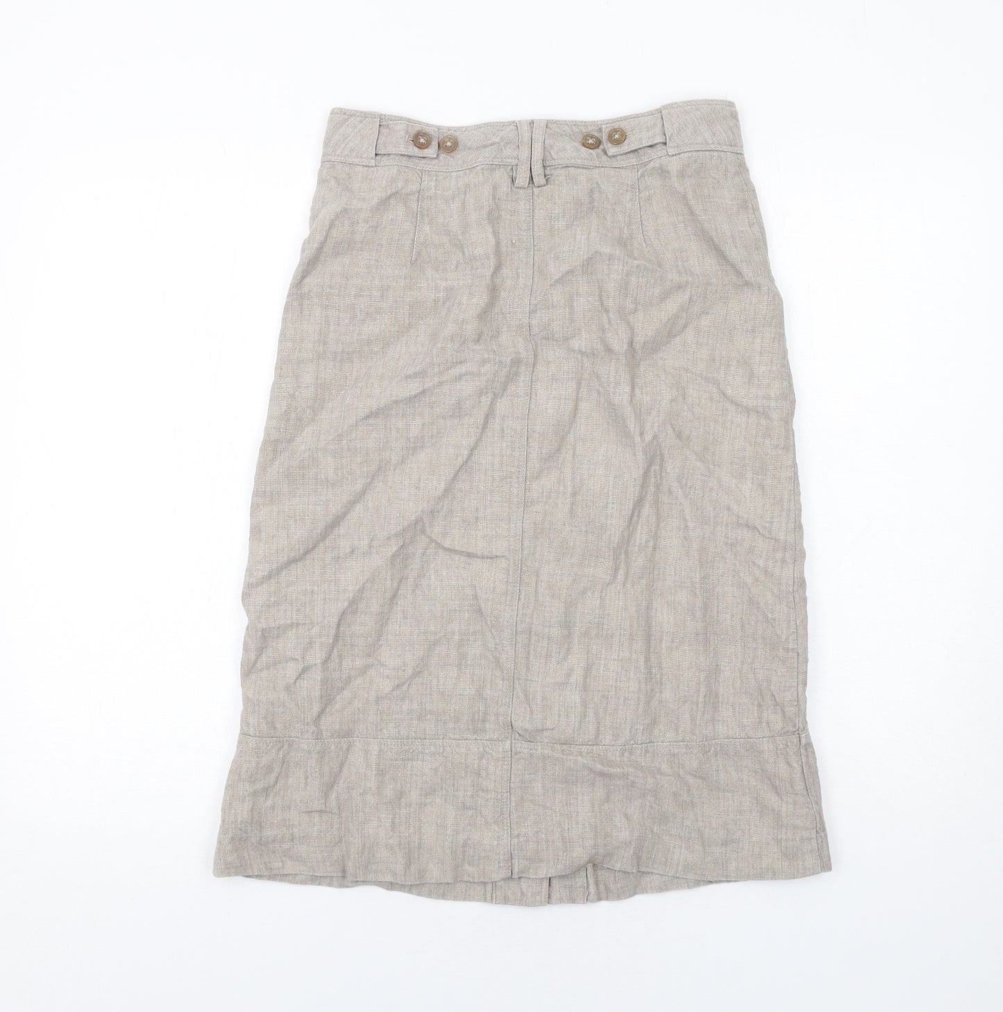 Part Two Womens Beige Linen A-Line Skirt Size 8 Button