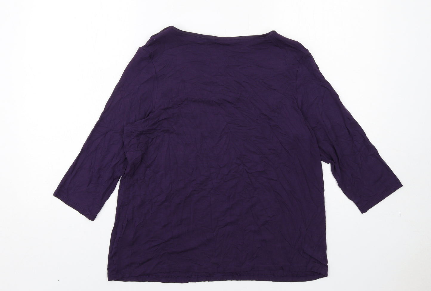 Marks and Spencer Womens Purple Viscose Basic T-Shirt Size 16 Boat Neck - Neckline Detail