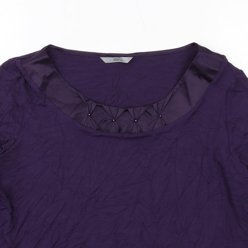 Marks and Spencer Womens Purple Viscose Basic T-Shirt Size 16 Boat Neck - Neckline Detail