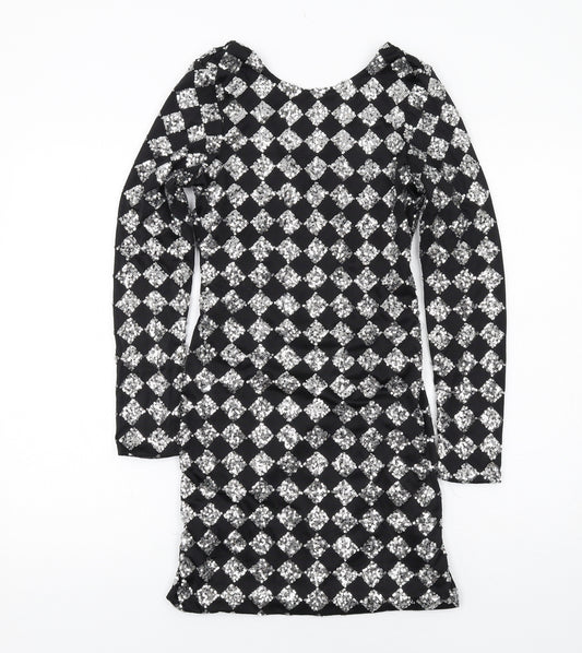 Motel Womens Black Argyle/Diamond Polyester Bodycon Size S Round Neck Pullover