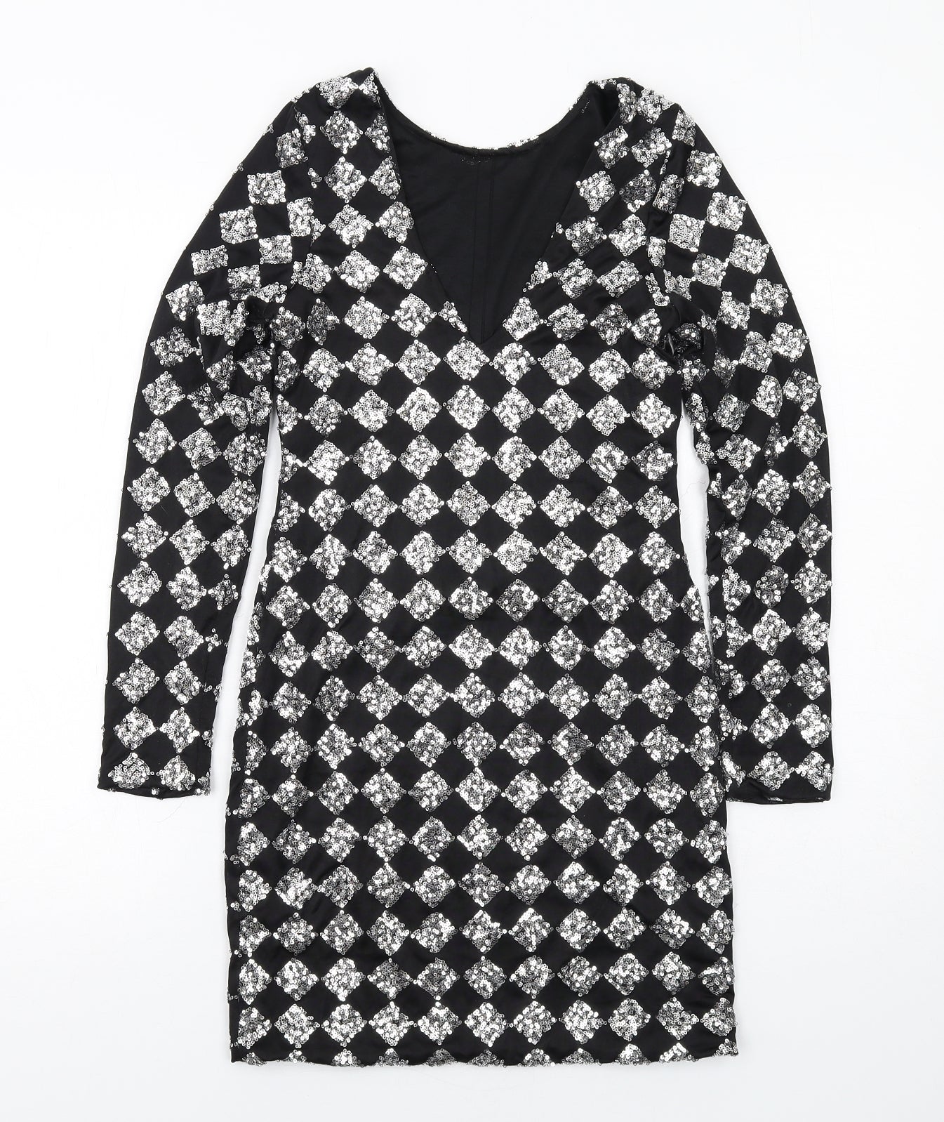 Motel Womens Black Argyle/Diamond Polyester Bodycon Size S Round Neck Pullover