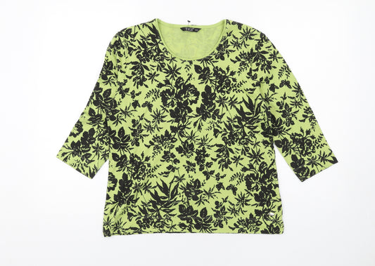 TIGI Womens Green Floral Polyester Basic T-Shirt Size 10 Round Neck