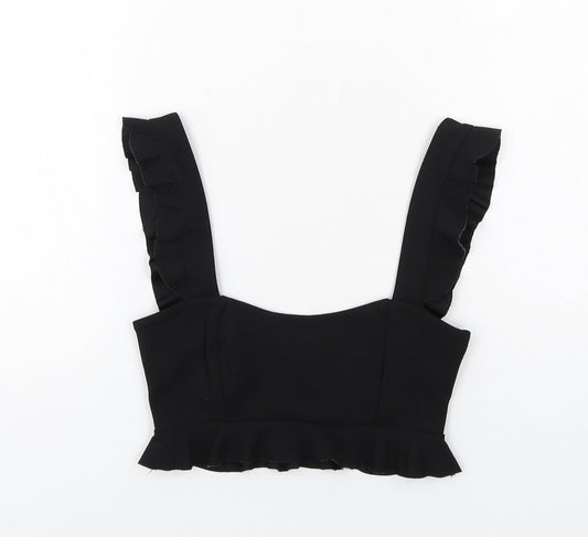 Zara Womens Black Polyester Cropped Tank Size S Square Neck