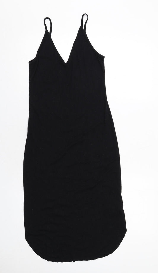 Sparkle & Fade Womens Black Polyester Slip Dress Size S V-Neck Pullover