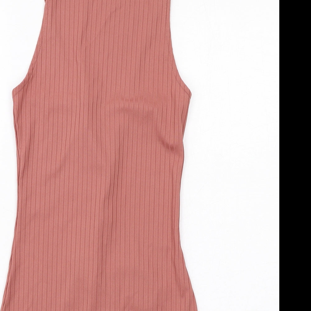 River Island Womens Pink Polyester Bodycon Size 10 Boat Neck Pullover