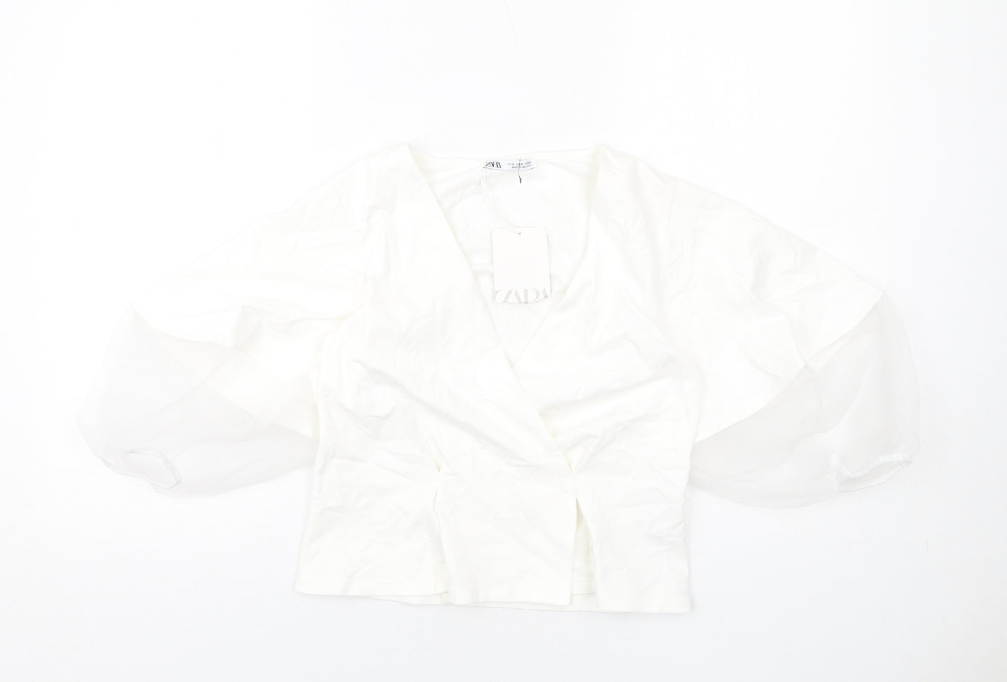 Zara Womens White Viscose Cropped Blouse Size S V-Neck