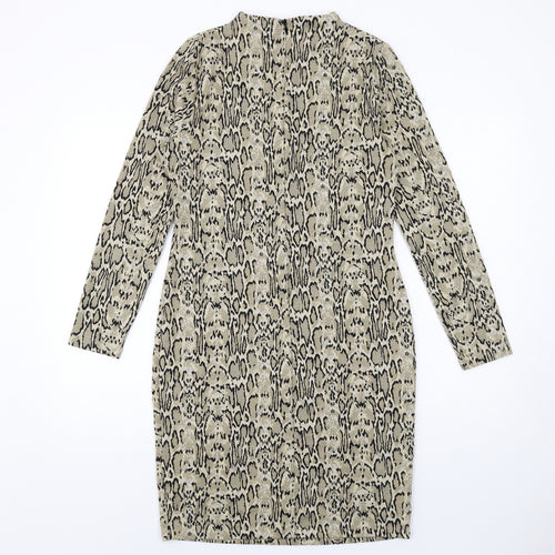 Marks and Spencer Womens Beige Animal Print Polyester A-Line Size 10 Round Neck Zip - Snakeskin pattern