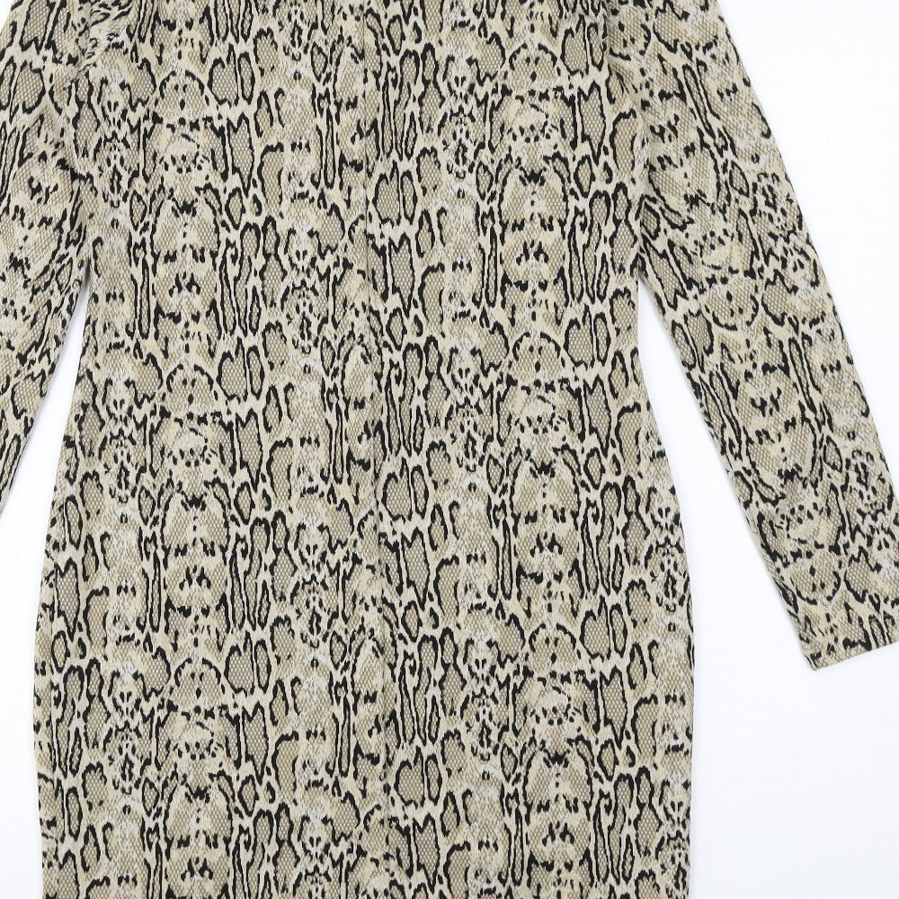 Marks and Spencer Womens Beige Animal Print Polyester A-Line Size 10 Round Neck Zip - Snakeskin pattern