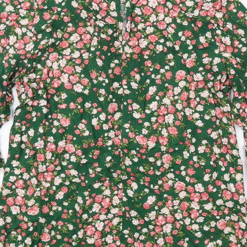 M&Co Womens Green Floral Viscose Basic Blouse Size 10 Round Neck