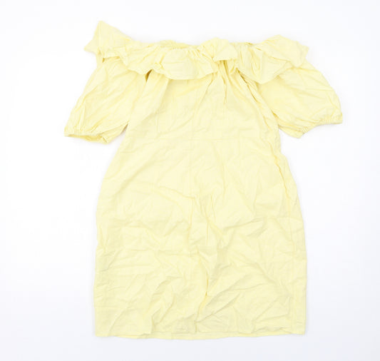 H&M Womens Yellow Linen Mini Size 12 Off the Shoulder Zip