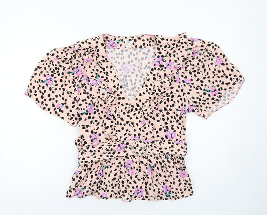 River Island Womens Pink Geometric Viscose Basic Blouse Size 14 V-Neck