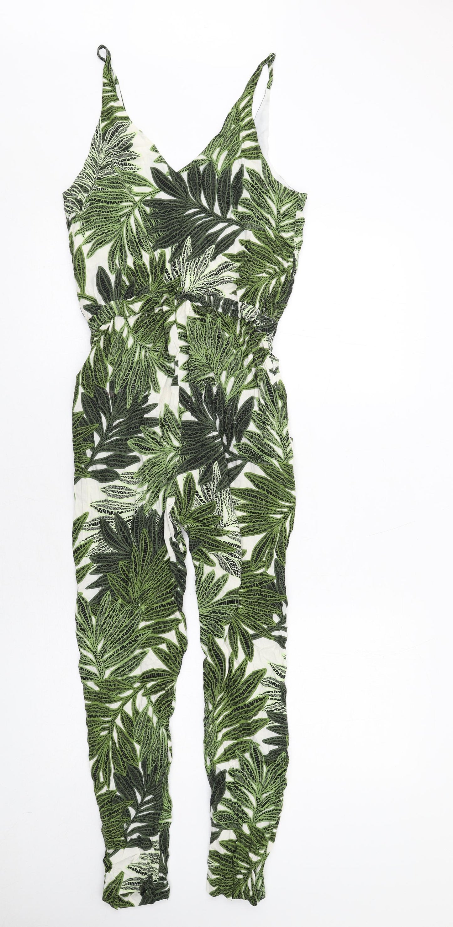 Topshop Womens Green Geometric Viscose Jumpsuit One-Piece Size 8 Pullover - Leaf Print