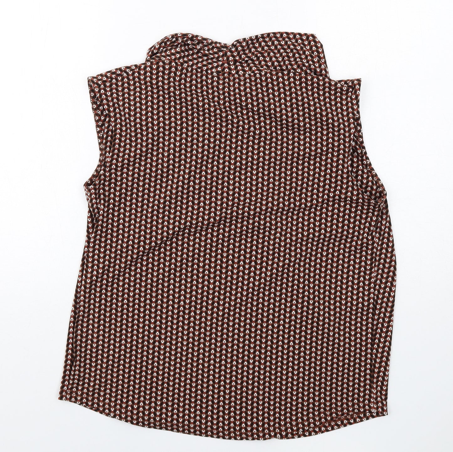 NEXT Womens Brown Geometric Polyester Basic Tank Size 12 Collared