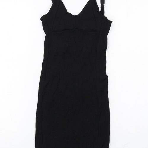 H&M Womens Black Viscose Slip Dress Size 6 V-Neck Pullover