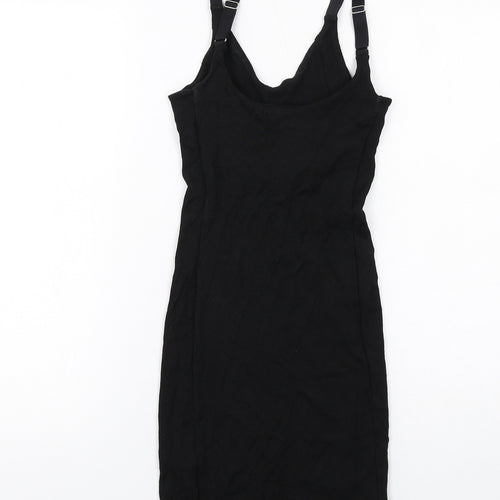 H&M Womens Black Viscose Slip Dress Size 6 V-Neck Pullover
